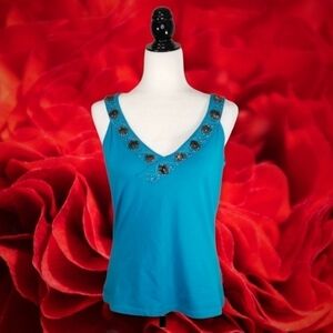 Vintage Tribal Women's Top Y2K Sportswear Blue Tank Stretch